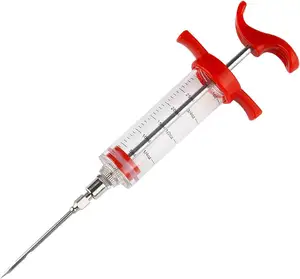 30ml Meat Injector Plastic Kitchen Marinade Syringe with Stainless Steel Needle (Red/Black)