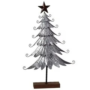 Sapin de Noël en métal argenté avec étoile pour la décoration de table à domicile, décorations de Noël, décoration de table festive pour les fêtes - Product Image 1