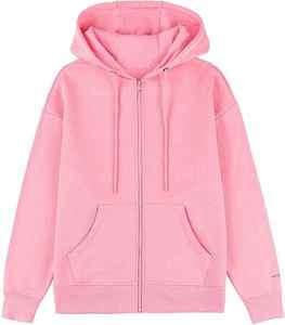 Sweat-shirt à capuche personnalisé, décontracté, doux, en polaire brossée, rose, avec fermeture éclair intégrale sur les épaules - Product Image 1