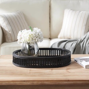 Plateau de service élégant en bambou fait à la main, noir, multifonctionnel, écologique, moderne, élégant, rangement unique pour salle de bain, salon - Product Image 5