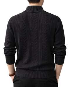 <b>Men</b> Quarter Zip Knit Sweater Solid Black Textured Cable Pattern Warm Winter Casual Pullover OEM Custom High Quality For <b>Men</b> - Product Image 2