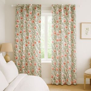 Premium personnalisable Jaipuri main bloc imprimé Floral rideau respirant durable oeillet lavable en Machine anti-poussière café - Product Image 1