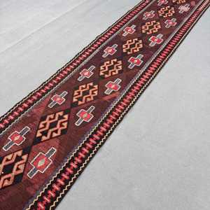 2.8x12.5 ft Vintage <b>Runner</b> Rug, Brown <b>Red</b> Turkish Plants & trees Wool Rug - Product Image 2