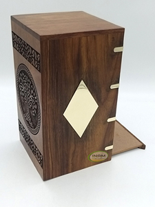 Suministros funerarios Shisham Urna de cremación para cenizas de adultos/Árbol de la vida con trabajo de esquina de latón/Caja de urna de madera de diseño funerario - Product Image 6