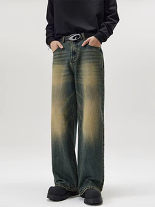 Logo personnalisé hommes Vintage délavé Baggy Jeans blanc noir bleu délavé pantalon ample jambe large grande taille Streetwear hommes Baggy Jeans - Product Image 2