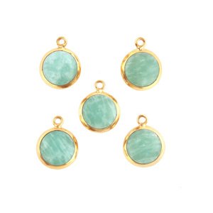 Amazonite naturelle ronde lisse polie de 12mm, connecteur plaqué or, réglage de lunette épaisse, simple bail, connecteur de breloques pendentif diy - Product Image 1
