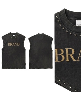 2026 Men's Custom Sleeveless T-Shirt with Color & Graphic Designs DTG Print & <b>Rhinestone</b> Boxy Fit Streetwear Tank <b>Top</b> T-Shirt - Product Image 3