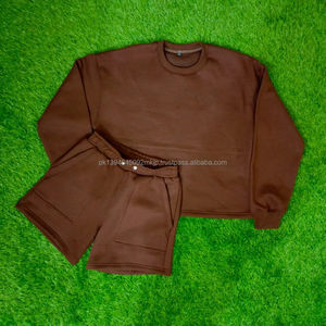 Conjunto de sudadera de cuello redondo de algodón con logotipo personalizado Conjunto de sudadera y pantalones cortos de cuello redondo para hombre - Product Image 1