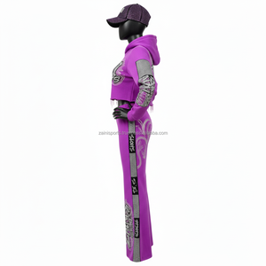 Survêtement Premium pour Femme 320 GSM en Molleton Épais Coton Polyester Violet avec Panneau Contrastant et Logo Strass Thermocollé Grandes Tailles - Product Image 3