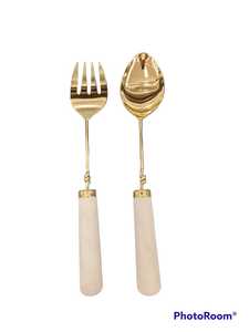 Juego de cubiertos de servidor de ensalada y chuletas de estilo americano de acero inoxidable chapado en oro, cubiertos duraderos sostenibles hechos a mano, los más vendidos - Product Image 5