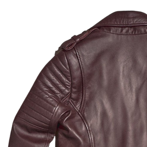 <b>Women's</b> V-neck Wool <b>Collar</b> Thin Breathable Zipper Closure Customized Color Knitted Genuine Leather Motorcycle Jacket - Product Image 2