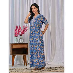 Vestido de Dormir 100% Algodón con Estampado Jaal Hecho a Mano, Camisón Suave Tejido con Diseño Floral y Cierre de Botones, Talla 3XL para Damas de Honor - Product Image 6