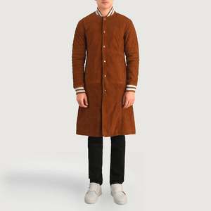 Wilde Brown Vintage Varsity Coat <b>Suede</b> Genuine Leather PU Casual College Style Embroidered Technics Available XS 6XL for Autumn - Product Image 3