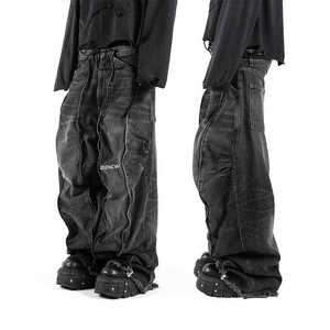 High Street Custom <b>Jeans</b> High Quality Cotton Straight Denim with Black Label Wash Plus Size <b>Button</b> <b>Fly</b> Closure New Arrival - Product Image 2