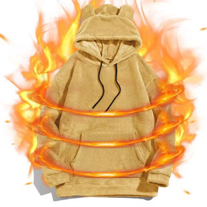 Wholesale Men's <b>Sherpa</b> Pullover Hoodie Breathable Solid Color Lamb Wool Warm Customized Logo Men Polar Fleece Men's hoodies - Product Image 3