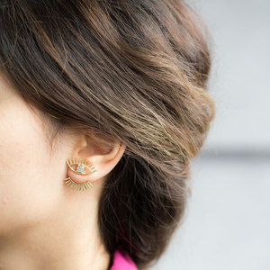 Ojo diseño doble pendiente moda elegante forma delicada suerte símbolo turco venta al por mayor hecho a mano plata mujer joyería - Product Image 4