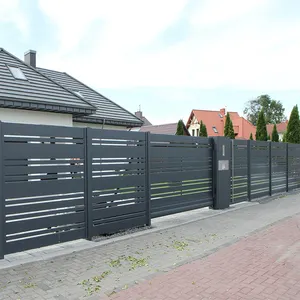 Exterior metal aluminium gate fence design custom modern garden aluminum slat fences and gates for houses villa