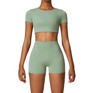 2PCS Seamless Yoga Set <b>Women</b> Workout Set Sportswear Gym Clothing Fitness Long Sleeve Crop Top High Waist <b>Leggings</b> Sports Suits - Product Image 4