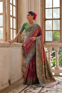 Celebrity Inspiré Magnifique Couleur Tissée À La Main Designer Doux Banarsi Soie Traditionnelle Classique Saree Avec Un Stitch Blouse Pièce - Product Image 5