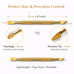 Pousse-cuticules professionnel en acier inoxydable doré de haute qualité, double extrémité, outil de nettoyage des ongles, manucure pédicure réutilisable, personnalisable OEM - Product Image 3