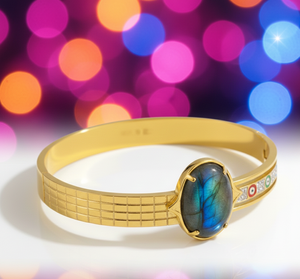 Bracelet jonc ovale en acier inoxydable et labradorite, 10×14 mm, 2,6 pouces, 12g, bijoux en gros, à porter au quotidien, cadeau pour elle - Product Image 3