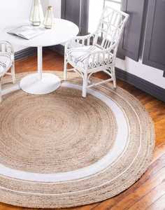 Customizable Size Reversible Handmade Modern Rustic Round Jute Rug White Line <b>Braided</b> Carpet Contemporary Area Rugs & Sets - Product Image 4