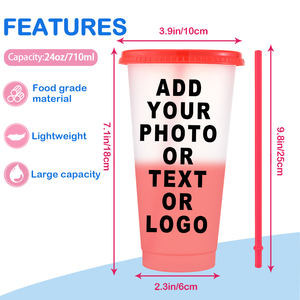 Venta al por mayor de fábrica: Vasos de plástico reutilizables de 24 oz sin BPA con logo personalizado, que cambian de color con el frío, con tapa y pajita, ideales para estadios. - Product Image 3