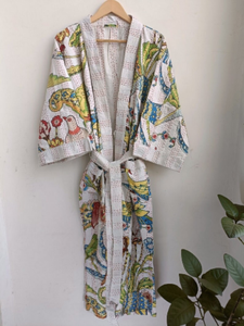 Été Style décontracté Kantha Robe Kimono japonais Veste cousue à la main Ceinture de cravate Manteau Cadeaux de demoiselle d'honneur Veste d'hiver Style - Product Image 5