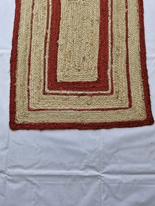 Haute qualité 100% Jute tissé tressé tapis tapis naturel rouge brodé rustique luxe Style lit porte laine fabriqué à la main - Product Image 4