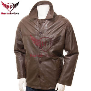 Chaqueta Reefer de cuero marrón personalizada de primera calidad para hombres-Prendas de abrigo de estilo clásico hechas a mano para caballeros sofisticados - Product Image 6