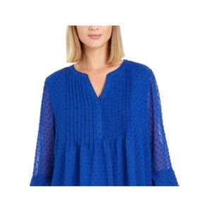 Top da Donna Charter Club con Doppio Volant e Texture Pintuck, Blu X-Small, in Raso Chiffon Traspirante per Moda Quotidiana Primavera/Estate - Product Image 2