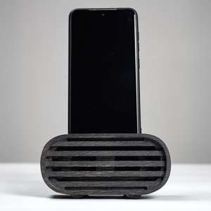 Support de téléphone portable en bois massif de haute qualité fait à la main, design personnalisé en bois naturel, station d'accueil pour smartphone de bureau - Product Image 2