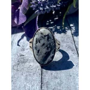 Merle House <b>Adjustable</b> <b>Ring</b> White Buffalo & Sterling Silver Rose Gold Plating Bezel Set Oval Cut Diamond Size 11 Perfect Gift - Product Image 1