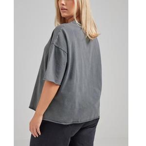 Camiseta de punto con cuello en U de algodón 100% para mujer, Color sólido, ajustado, informal, bordado, estampado de logotipo, exportación desde BD - Product Image 6