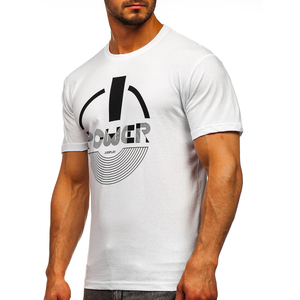 T-shirt en jersey tricoté à manches courtes pour homme, respirant, avec logo personnalisé imprimé, 100% coton, 250 GSM, blanc et noir - Product Image 3