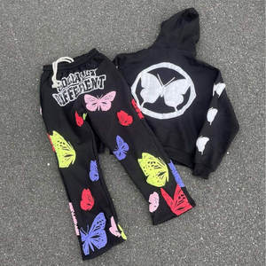 Distressed Patch Embroidery Men's Sweatsuit <b>Zip</b> <b>up</b> <b>Hoodie</b> Flared Pants Tracksuit Unisex Acid Washed Sweatpants And <b>Hoodie</b> Sets - Product Image 5