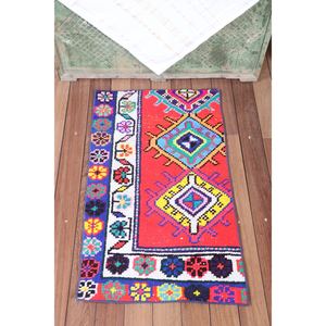 Alfombra vintage de 1.8x3.1 pies, alfombra turca pequeña, alfombra naranja geométrica con elementos florales - Product Image 1