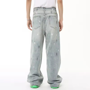 กางเกงยีนส์ทรงหลวมสำหรับผู้ชายกางเกงยีนส์วินเทจสำหรับทุกเพศแนวสตรีทผลิตตามสั่ง - Product Image 2