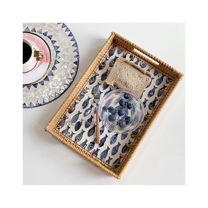 Plateau de service en osier avec incrustation de nacre Base MDF et poignée d'insertion pour le service de fruits plateau de Table basse dans le salon - Product Image 1