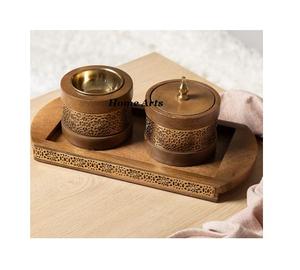Brûleur de Bakhoor en bois fait à la main de taille et de forme personnalisées Mabkhar avec plateau et boîte de rangement bonne qualité Mabkhar - Product Image 6
