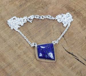 Collier en argent sterling 925 pour femmes de créateur fait à la main pierre précieuse Lapis Lazuli naturelle bijoux fins chics pour le réglage de la lunette - Product Image 3