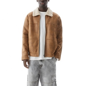 Vestes d'hiver de qualité de luxe pour hommes en cuir PU chaud avec fermeture éclair polaire col rabattu manteaux toile tissu kaki col montant - Product Image 1
