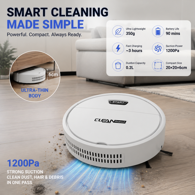 1200Pa Strong Suction Robot Vacuum Cleaner Ultra Thin 6cm Smart Automatic Floor Cleaning Robot for Home Carpet