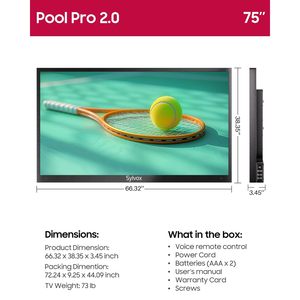 75 Inch Waterproof Smart Outdoor <b>TV</b> 2000 Nits Brightness 4K UHD Weatherproof LED <b>Backlight</b> 120Hz Refresh Voice Assistant Remote - Product Image 2