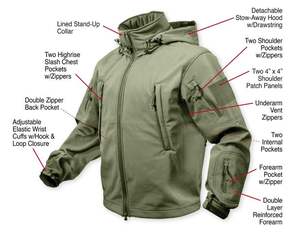 Veste Softshell tactique imperméable d'hiver à capuche pour la randonnée en plein air, doublée en polaire, coupe-vent, fermeture éclair, col montant - Product Image 5
