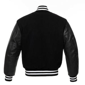 OEM Wholesale Men's Varsity Jacket Custom Color Block Stand Collar Front Logo Zip & <b>Button</b> Closure Winter Jacket - Product Image 2