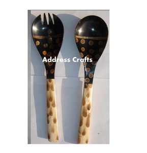 Juego de cucharas de cuerno Natural hechas a mano de La India, cuchara de cuerno de alta calidad, herramientas para servir ensalada con tenedor, juegos de cubiertos de cuerno - Product Image 3