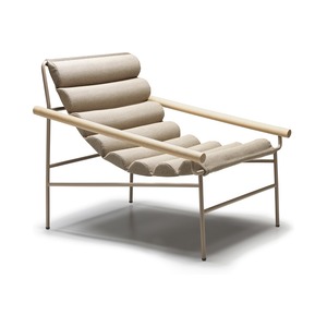 Indoor Lounge Armchair, <b>Painted</b> Metal Frame, Oak Armrests, Upholstered Fabric Seat - Product Image 3
