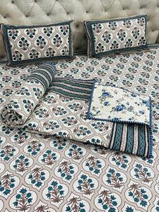 Juego de cama de algodón hecho a mano indio moderno bloque de mano edredón estampado funda de almohada colcha y Manta - Product Image 2