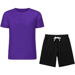 Conjunto Deportivo Casual para Hombre, Verano 2025, Calidad Premium, Transpirable, 100% Algodón, Camisetas con Patrón Liso, Pantalones Cortos Tejidos - Product Image 1
